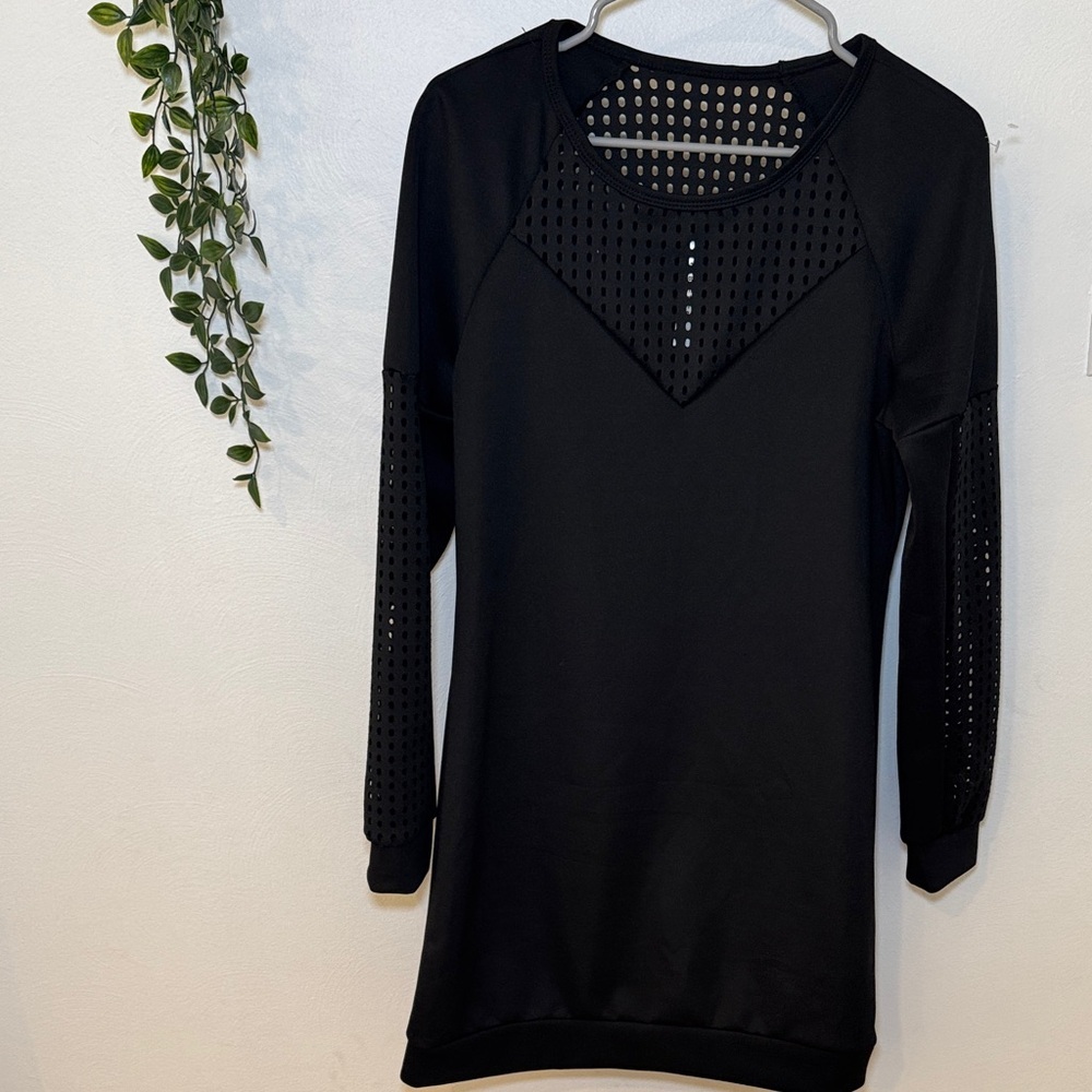 Fabletics Black Long Sleeve Dress with Mesh Insets